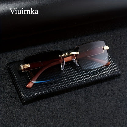 Lunettes de soleil rectangulaires vintage sans monture pour hommes et femmes – Lunettes tendance avec branches léopard et protection UV, 7 couleurs de verres, lunettes unisexes stylées pour l'extérieur, la conduite, les voyages, les fêtes et le quotidien
