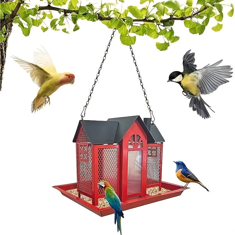 Mangeoire à oiseaux sauvage résistante aux écureuils pour extérieur – Mangeoire suspendue à grande capacité en maille métallique à 3 compartiments, résistante aux intempéries, pour cardinaux, pinsons et oiseaux de jardin, plusieurs couleurs