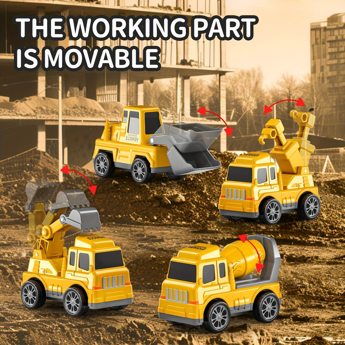 Ensemble de 5 véhicules de chantier pour enfants de 2 ans et plus - Camions de construction à friction avec véhicule de transport, cadeau d'anniversaire ou de Noël pour tout-petits, couleurs des accessoires aléatoires