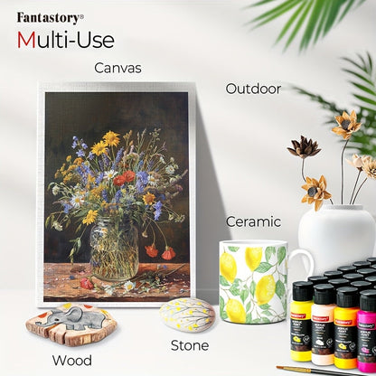 Ensemble de peinture acrylique professionnelle, 24 couleurs, grand format 60 ml, avec 12 pinceaux – Peintures acryliques riches en pigments et épaisses pour toile, bois, pierre, verre et céramique – Fournitures d'art pour débutants et artistes
