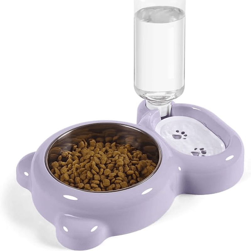 Ensemble de deux gamelles pour animaux avec bouteille d’eau automatique – Gamelles d’eau et de nourriture pour petits chiens et chats, lavables au lave-vaisselle, durables et sans BPA, rose gris violet, station de nourrissage pour animaux d’intérieur