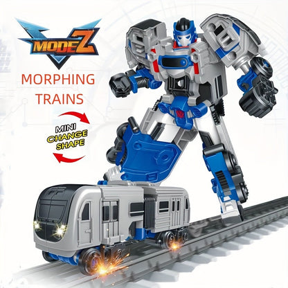 2-in-1 Transforming Robot Train Assembly Toy for Kids - Cartoon Figure Puzzle Building Set, DIY Transform Robot Vehicle Model, STEM Creative Toy for Boys Ages 4+, Birthday Christmas Gift