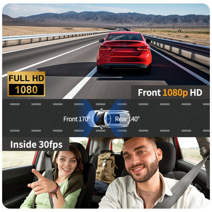 Dash Cam S2N 1080P HD double caméra avant et arrière avec ADAS, vision nocturne, capteur G, enregistrement en boucle, mode parking 24h, grand angle 170°, écran IPS 2", enregistreur vidéo pour voiture, carte SD non incluse