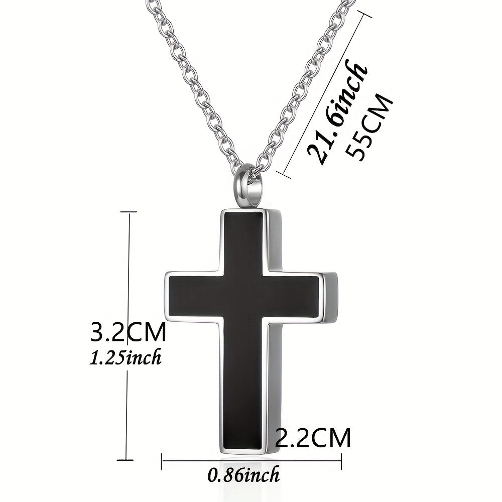 Collier urne funéraire en acier inoxydable pour cendres – Pendentif souvenir commémoratif pour animal, être humain et proches avec kit de remplissage, croix et bijou de condoléances pour le deuil