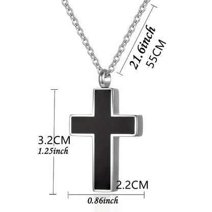 Collier urne funéraire en acier inoxydable pour cendres – Pendentif souvenir commémoratif pour animal, être humain et proches avec kit de remplissage, croix et bijou de condoléances pour le deuil