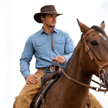 Chapeau de cow-boy en cuir véritable pour hommes et femmes, style western australien à larges bords, forme modulable, protection UV, chapeau vintage marron avec cordon de menton, tailles S à 3XL