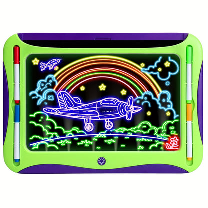 Tablette à dessin lumineuse LED pour enfants de 3 à 8 ans – Kit d’art phosphorescent avec 9 cartes recto-verso et 6 marqueurs, jouet éducatif de voyage, cadeau d'anniversaire et de Noël pour filles et garçons
