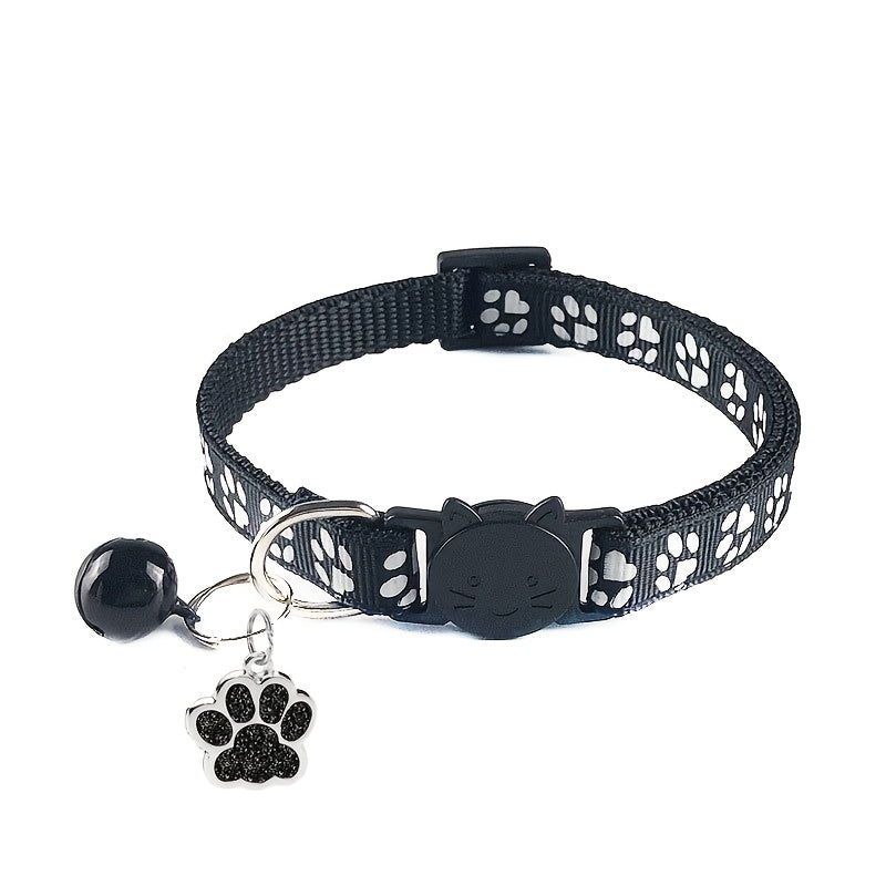 Customizable Engraved Pet ID Tag Collar with Bell – Paw Print Design Anti-Lost Adjustable Collar for Cats & Dogs – Personalized Name & Phone Number Dog Tag Collar, Stylish & Durable