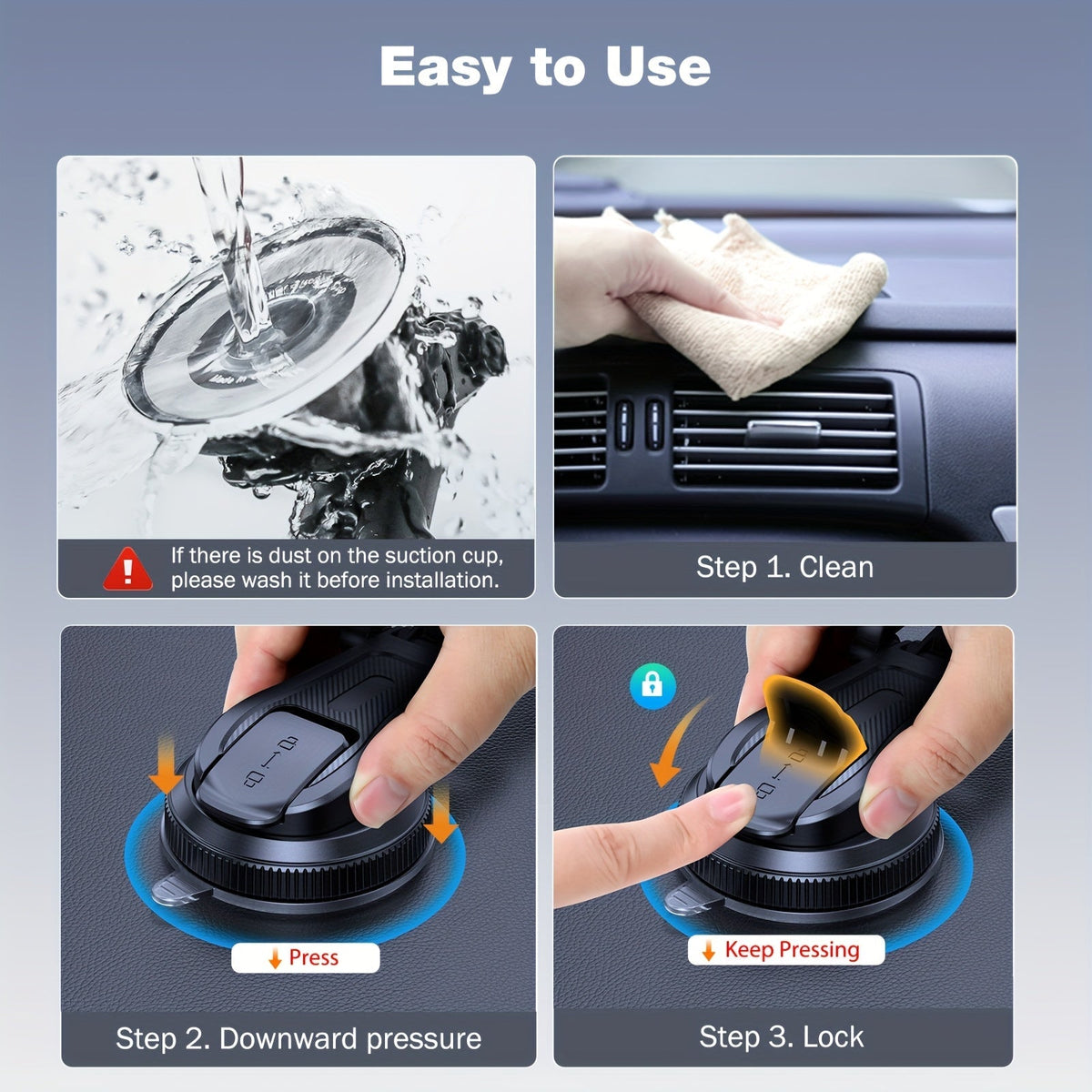 Support de téléphone universel pour voiture, fixation tableau de bord rotative à 360° – Berceau rétractable compatible avec tous les téléphones iPhone Samsung, vision réglable horizontale et verticale, support de téléphone sécurisé pour voiture
