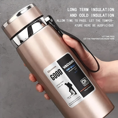 Bouteille d'eau isotherme grande capacité 1 L, gourde sous vide à double paroi en acier inoxydable 316 avec couvercle étanche pour le camping, les voyages, la salle de sport et l'hydratation au quotidien