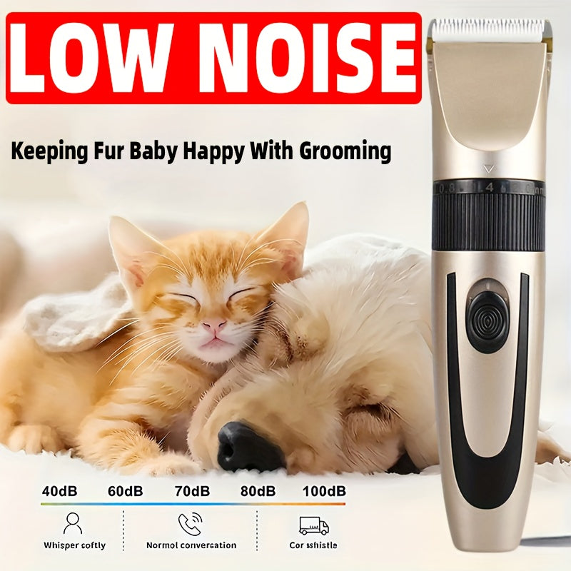 Tondeuse professionnelle sans fil pour poils d'animaux rechargeable par USB - Kit de tonte silencieux pour chiens et chats avec 4 sabots, rasoir électrique sans fil pour tonte intégrale, convient à la plupart des animaux