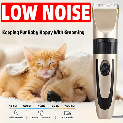 Tondeuse professionnelle sans fil pour poils d'animaux rechargeable par USB - Kit de tonte silencieux pour chiens et chats avec 4 sabots, rasoir électrique sans fil pour tonte intégrale, convient à la plupart des animaux