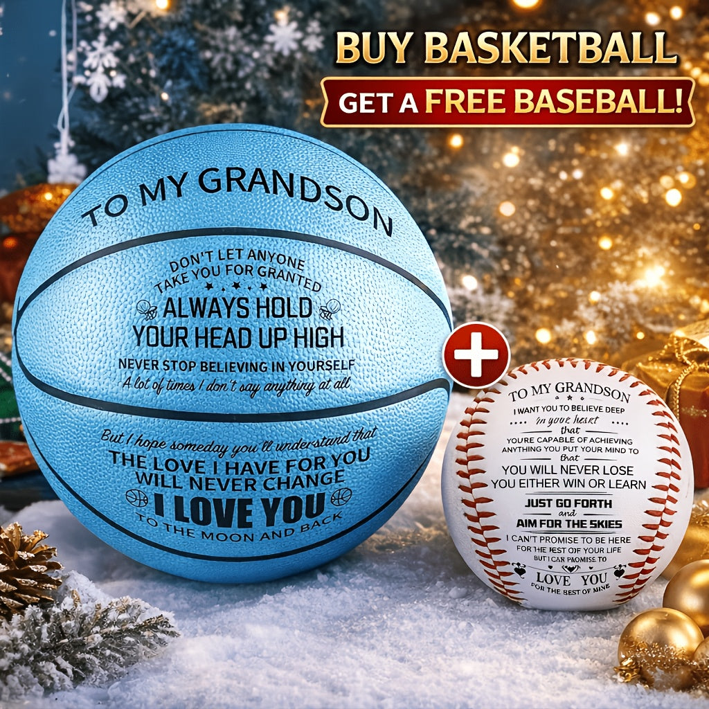 Ballon de basket gravé pour petit-fils et fils – Ballon de basket taille 7 personnalisé et inspirant avec pompe, cadeau de motivation pour anniversaire, Noël, fête, bleu rouge or noir