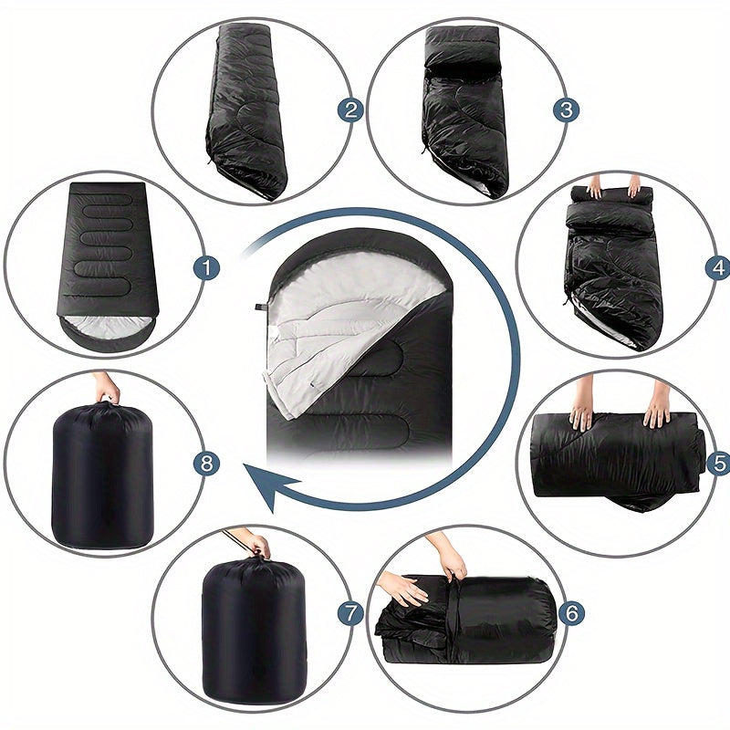 Sac de couchage 3 saisons avec oreiller et sac de compression – Système de couchage léger pour adultes, randonnée, sac à dos, aventures en plein air, voyage et utilisation d'urgence, 4 couleurs