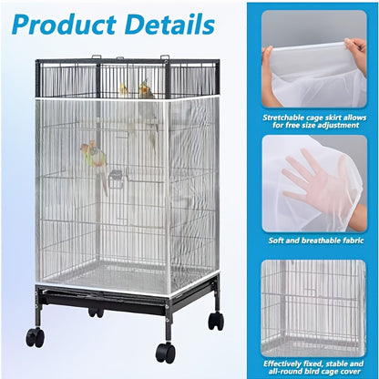 Bird Cage Cover Mesh Net Splash Guard Mosquito Insect Proof Gauze Cover for Square Round Parrot Cages Feather Catcher Skirt Guard M L XL XXL