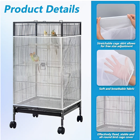 Bird Cage Cover Mesh Net Splash Guard Mosquito Insect Proof Gauze Cover for Square Round Parrot Cages Feather Catcher Skirt Guard M L XL XXL