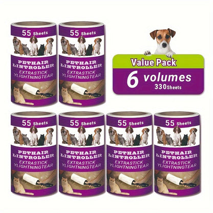 Rouleau adhésif anti-poils d'animaux avec recharges - Rouleau collant ultra-adhésif pour poils de chien et de chat sur les meubles, tapis et vêtements - Kit de rouleau anti-peluches portable (4, 6, 10 ou 15 pièces)