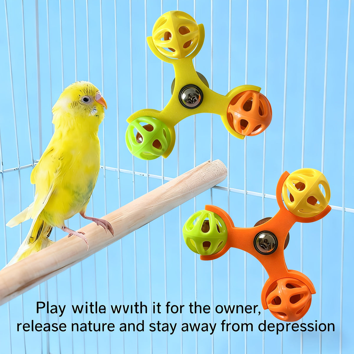 Jouet clochette rotatif pour perroquet, puzzle pivotant à 360 degrés, accessoire de cage anti-ennui pour perruches, calopsittes, conures, inséparables, bleu, vert, jaune, orange, rose