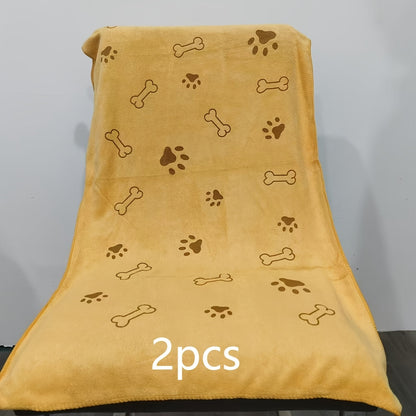 Lot de 2 serviettes en microfibre super absorbantes pour chiens et chats – Serviettes de bain à séchage rapide extra larges de 50 x 100 cm avec joli motif d'empreintes de pattes, ensemble de serviettes de séchage douces pour chiots et chatons