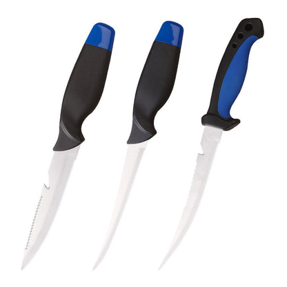 Ensemble de 3 couteaux de pêche avec lames en acier inoxydable, couteaux à fileter, désosser et vider avec gants résistants aux coupures, coupe-fil de pêche et cordon – Cadeau de pêche unique pour pêcheurs et campeurs