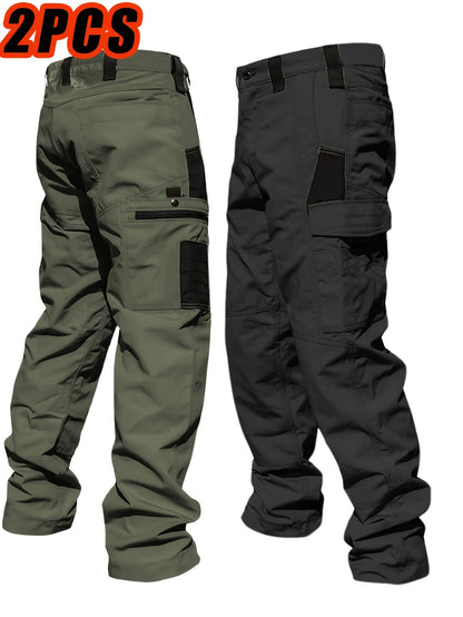 Pantalon cargo tactique pour homme, lot de 2, tissu ripstop, multi-poches, pantalon de travail d'extérieur pour camping, randonnée, chasse, pêche, coupe droite, passants de ceinture, S-XXXL