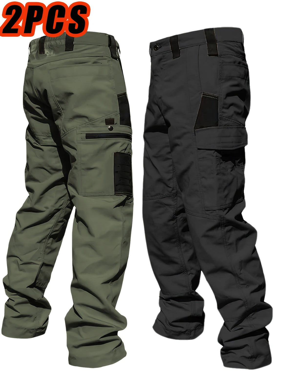 Pantalon cargo tactique pour homme, lot de 2, tissu ripstop, multi-poches, pantalon de travail d'extérieur pour camping, randonnée, chasse, pêche, coupe droite, passants de ceinture, S-XXXL