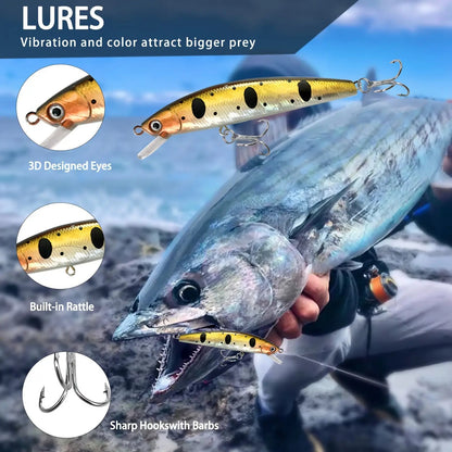 Kit de pêche de 133 pièces avec cuillers, leurres articulés, têtes plombées, plombs, hameçons et boîte de rangement – Ensemble complet pour débutants en eau douce pour la pêche au bar, à la truite et aux poissons-pan.