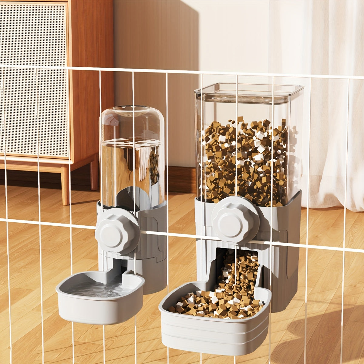 Distributeur automatique de nourriture et d'eau par gravité à suspendre pour lapins, chats, chiens et cochons d'Inde, ensemble abreuvoir et mangeoire, 1,2 L / 0,5 L