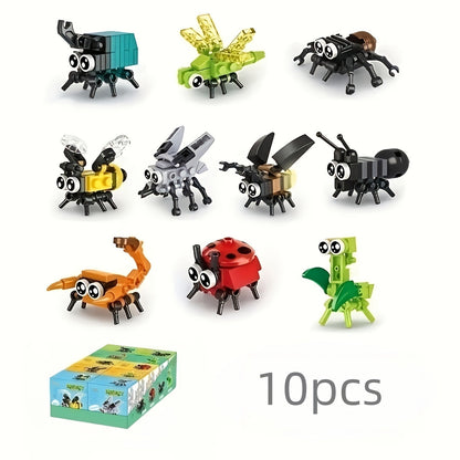 Ensemble de blocs de construction Insectes 10 pièces - Petites briques de modèles d'animaux avec abeille, coccinelle, luciole, libellule, araignée et scorpion, jouet éducatif STIM pour enfants, garçons et filles, cadeau d'anniversaire et de Noël