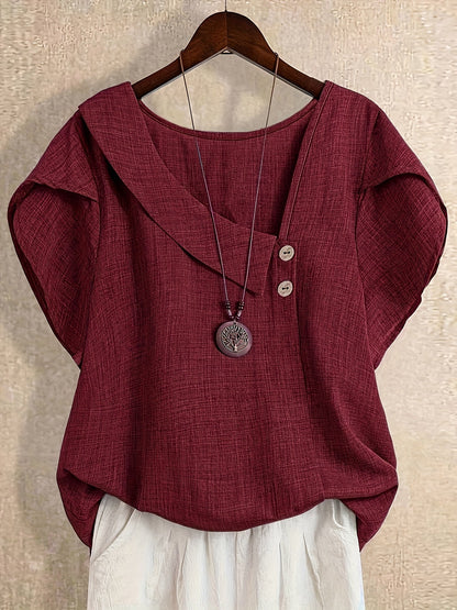 Women's Solid Color Asymmetric Neck Fashion Shirt Summer Tops Elegant Casual Blouse 100% Polyester S-XXL