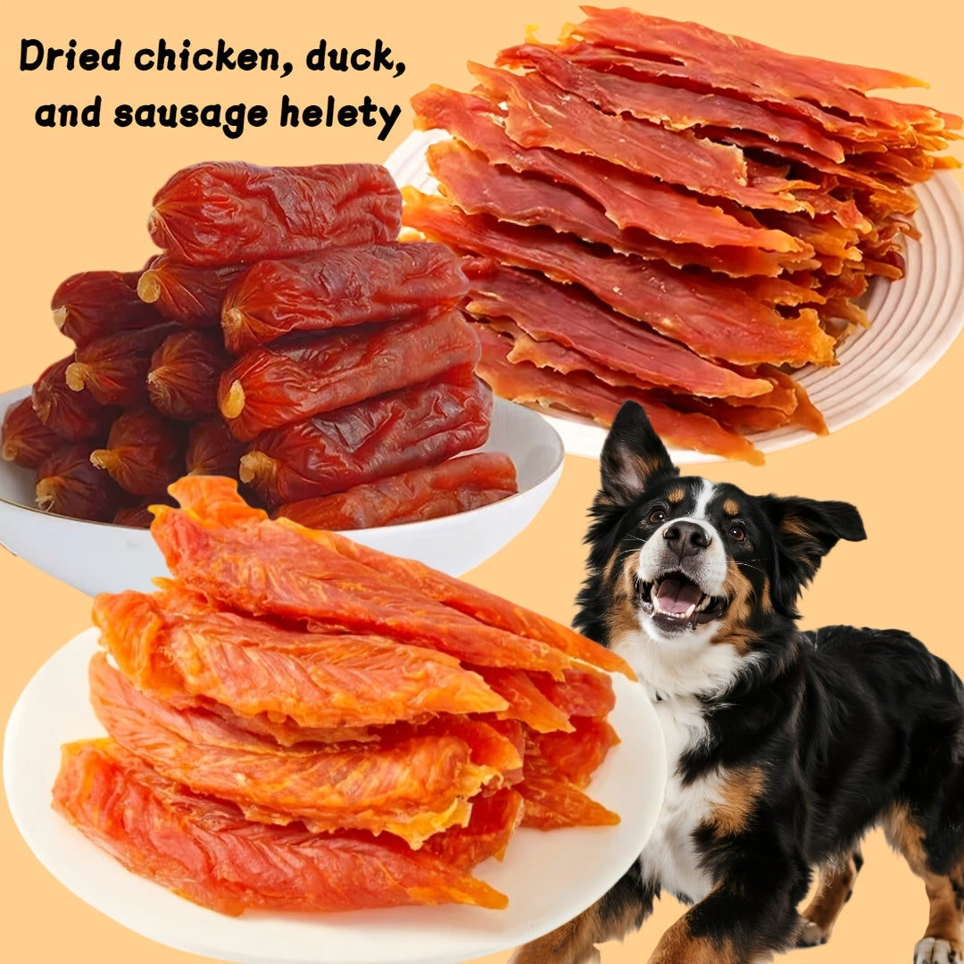 Friandises riches en protéines pour chiens : lamelles de poulet et de canard, sans céréales, récompenses de dressage, saucisses, santé dentaire, faible en gras, facilement digestibles, races moyennes et grandes, coffret cadeau, assortiments multi-saveurs