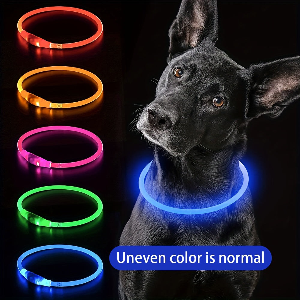Collier pour chien à LED rechargeable par USB, collier lumineux pour la sécurité nocturne, adapté aux chiens de petite, moyenne et grande taille – Collier pour animal de compagnie étanche en PVC, phosphorescent avec chargement USB