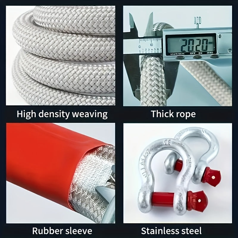 Kit de sangle de remorquage robuste 16 pieds – Crochets en U en acier, sangle de dépannage tout-terrain pour SUV, 4 capacités au choix : 6613 / 11023 / 22046 / 39683 LBS