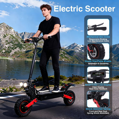 Freeboy H6 2400W Dual Motor Electric Scooter for Adults, Full Suspension 11-Inch Off-Road Tires, 48V 21Ah Long Range Battery, Double Disc Brakes, 330 Lbs Load, Foldable with LCD Screen & Dual Headlights