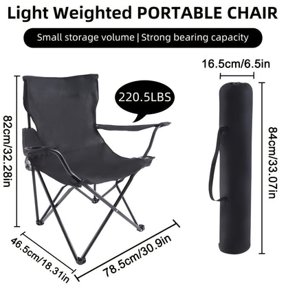 Lot de 2 chaises de camping pliables – Cadre en acier, tissu Oxford, porte-gobelets, sacs de transport portables pour barbecue en plein air, cour, plage, pique-nique, cadeau de vacances