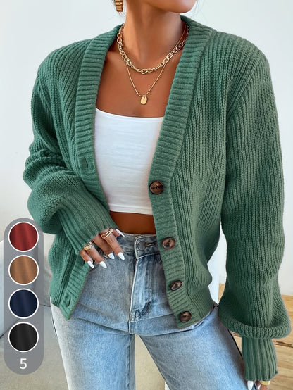 Gilet boutonné pour femme en maille côtelée épaisse, col en V, ouverture sur le devant - Pull veste oversize à épaules tombantes, gilet doux, extensible et chaud pour l'automne et l'hiver, disponible en 5 couleurs, du XS au XL