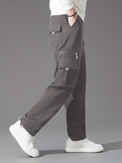 Lot de 3 pantalons cargo pour homme, coupe droite multipoches – Pantalon de randonnée en polyester tissé uni pour le printemps et l'automne, tailles S à XXXL, 9 combinaisons de couleurs