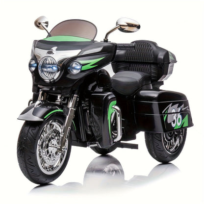 Moto électrique pour enfants 12V à 2 places avec 3 roues, Bluetooth, USB, lumières LED et coffre de rangement, sûre et durable, pour garçons et filles de 3 à 8 ans, cadeau d'anniversaire et de Noël, noir, blanc, rouge