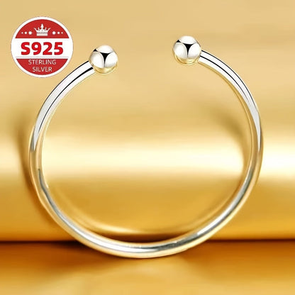 Ensemble de 2 bracelets joncs ouverts en argent sterling 925 nacré pour femme – Bracelet manchette ajustable hypoallergénique, bijou élégant pour la Saint-Valentin, la fête des Mères ou un anniversaire