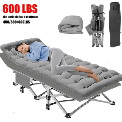Lit de camp robuste de 190 cm – Lit pliant extra large avec matelas rabattable en option et sac de transport, capacité de 204/227/272 kg, lit d'appoint pliable et portable pour le camping en plein air pour adultes