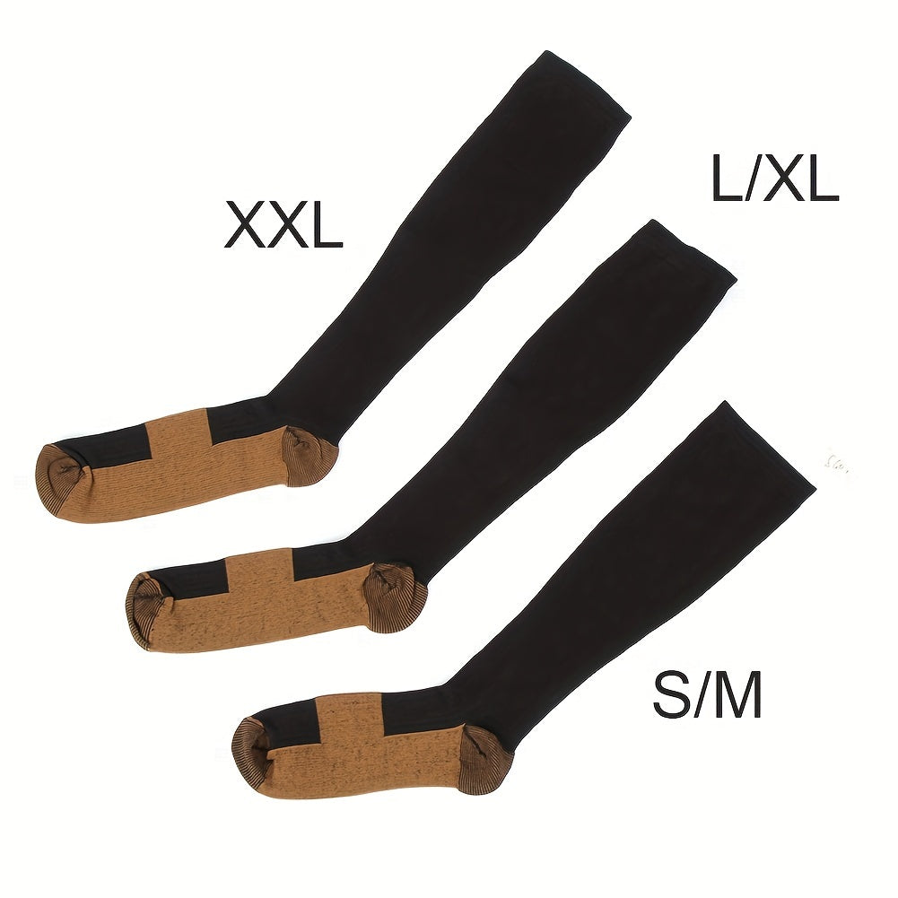 Lot de 5 paires de chaussettes de compression en cuivre pour femmes et hommes – Chaussettes de sport noires pour la course, la randonnée, le cyclisme et les voyages, tailles M-XL, bas de compression pour la circulation et le soulagement de la douleur