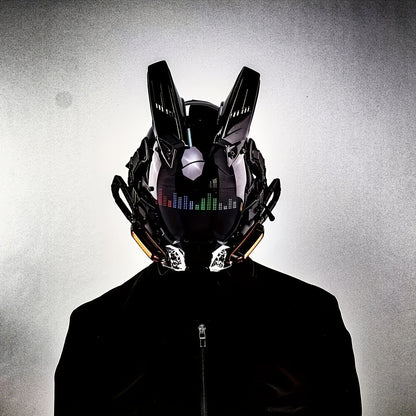 LED Cyberpunk Mask Wireless Control Light-Up Halloween Costume Mask – Rave Party Mask, Bar Club Stage Props, Role-Playing Photo Prop, Futuristic Sci-Fi Face Mask for Adults, Black Mask with LED Lights