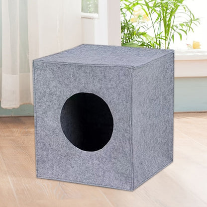 Panier pour chat carré en feutre, pliable et lavable en machine – Maison pour chat semi-fermée de 3 mm d'épaisseur, ne s'affaisse pas, grotte pour chat toutes saisons pour dormir et jouer, 33 x 37 x 33 cm, gris foncé et gris clair