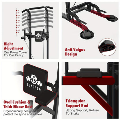 Station de musculation Power Tower avec barre de traction et poste à dips – Hauteur réglable 127-230 cm, capacité 150 kg, équipement de musculation multifonction pour hommes et femmes, bandes élastiques incluses