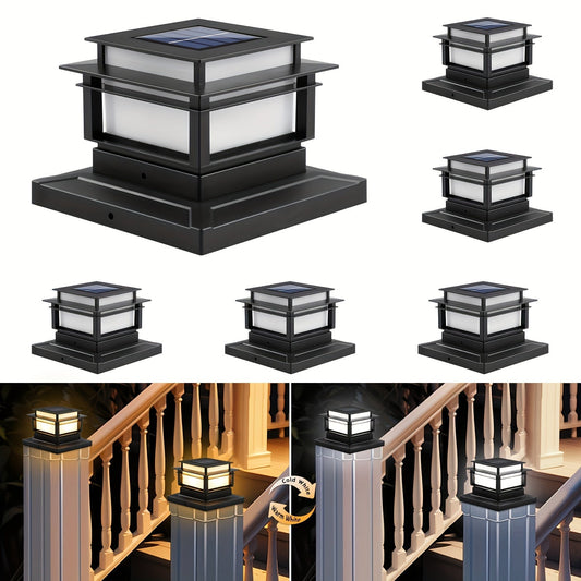 Lot de 6 lampes solaires pour poteaux – Éclairage LED extérieur pour clôture, étanche, allumage/extinction automatique, pour décoration de terrasse, porche, patio, jardin, escalier et cour
