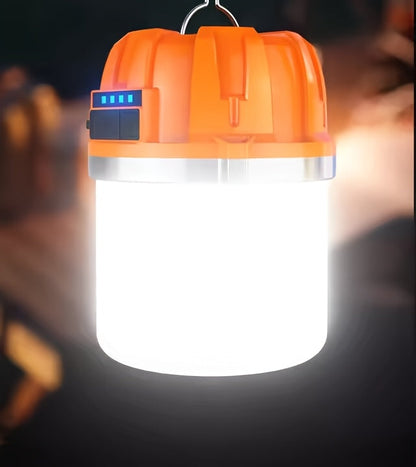 Lanterne de camping LED rechargeable par USB avec batterie externe intégrée, lampe de tente portable ultra-lumineuse pour camping, barbecue, terrasse, extérieur et urgences, recharge les téléphones portables, design autoportant et suspendu
