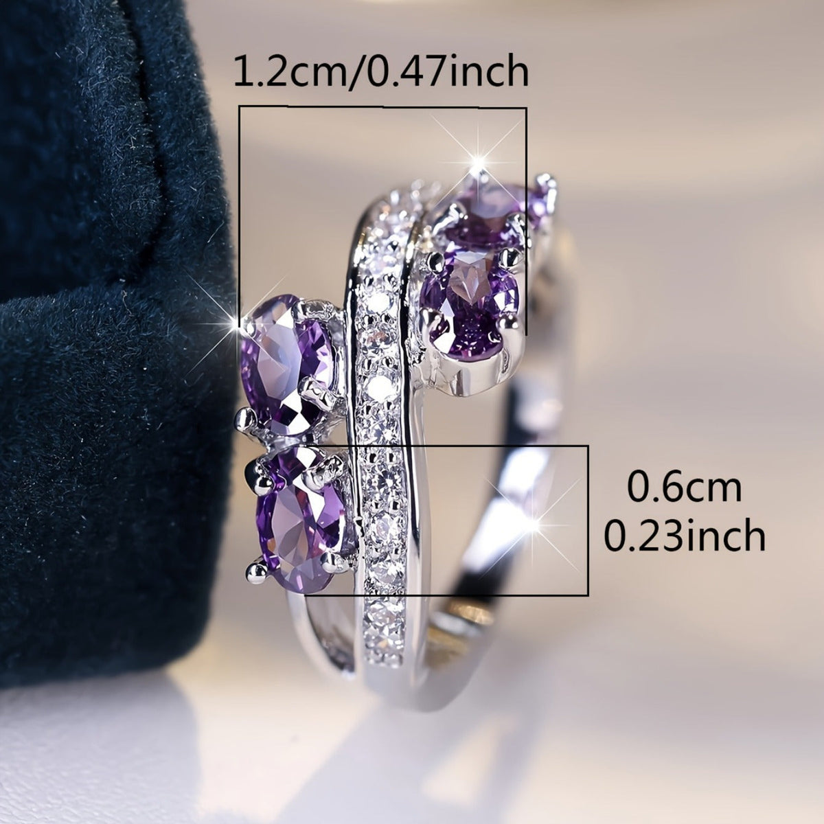 Bague en argent sterling S925 avec zircon cubique violet – Élégante bague de mariage étincelante pour femme, bague à breloque en zircon lavande brillant, cadeau d'anniversaire parfait, tailles 6 à 10, légère 2,95 g