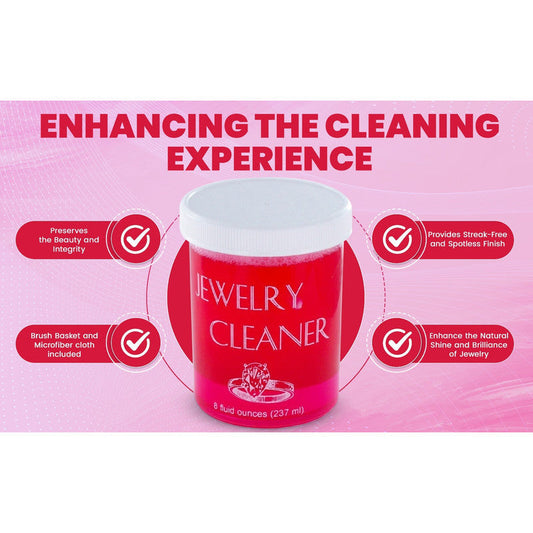 Nettoyant pour bijoux 236 ml pour or, argent et platine – Formule à trempage rapide, inclut panier, brosse de nettoyage et chiffon en microfibre – Sans danger pour les pierres et les perles