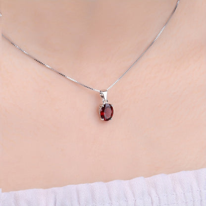925 Sterling Silver Natural Gemstone Oval Cut Pendant Necklace for Women – Amethyst Citrine Garnet Peridot Topaz Multi-Faceted Fine Jewelry, Elegant Dating Daily Gift for Girls