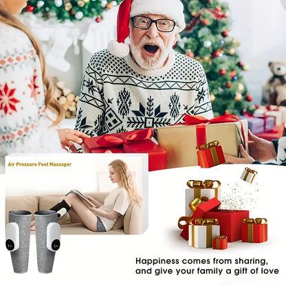 Masseur de jambes à compression d'air sans fil, 3 intensités, soulagement pour mollets, cuisses, pieds et genoux, appareil rechargeable et portable pour la maison, le bureau et les voyages, gris noir